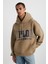 OKSAKA Erkek Pamuk-Polyester Kapüşonlu Oversize Vizon Sweatshirt 3
