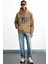 OKSAKA Erkek Pamuk-Polyester Kapüşonlu Oversize Vizon Sweatshirt 4