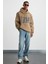 OKSAKA Erkek Pamuk-Polyester Kapüşonlu Oversize Vizon Sweatshirt 5