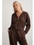 Jıll Kadın Relaxed Fit Rahat Kalıp Kapüşonlu Fermuarlı Örme Crop Kahverengi Sweatshirt 1