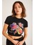 Jess Kadın Önü Baskılı Kısa Kollu Crop Siyah T-shirt 1