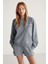 Jennıfer Kadın Organik Pamuklu Nakışlı Yuvarlak Yakalı Oversize Gri Sweatshirt 1