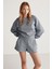 Jennıfer Kadın Organik Pamuklu Nakışlı Yuvarlak Yakalı Oversize Gri Sweatshirt 2