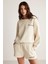 Jennıfer Kadın Organik Pamuklu Nakışlı Yuvarlak Yakalı Oversize Vanilya Sweatshirt 3