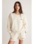 Jennıfer Kadın Organik Pamuklu Nakışlı Yuvarlak Yakalı Oversize Vanilya Sweatshirt 4