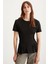 Jessıa Kadın Bisiklet Yaka %100 Pamuk Korse Detaylı Siyah T-shirt 2
