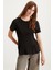 Jessıa Kadın Bisiklet Yaka %100 Pamuk Korse Detaylı Siyah T-shirt 3