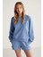 Jennıfer Kadın Organik Pamuklu Nakışlı Yuvarlak Yakalı Oversize Mavi Sweatshirt 1