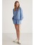 Jennıfer Kadın Organik Pamuklu Nakışlı Yuvarlak Yakalı Oversize Mavi Sweatshirt 4