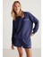 JENNIFER Kadın Yumuşacık Nakış Detaylı Organik Pamuk Oversize Lacivert Sweatshirt 1