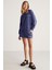 JENNIFER Kadın Yumuşacık Nakış Detaylı Organik Pamuk Oversize Lacivert Sweatshirt 3