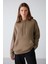 Adel Kadın Organik Pamuklu Içi Polarlı Yumuşacık Relaxed Kanguru Cepli Kapüşonlu Vizon Sweatshirt 2