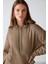 Adel Kadın Organik Pamuklu Içi Polarlı Yumuşacık Relaxed Kanguru Cepli Kapüşonlu Vizon Sweatshirt 3