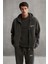 Aksel Erkek Yumuşacık %100 Organik Pamuk Oversize Fermuarlı Baskılı Kapüşonlu Koyu Gri Sweatshirt 1