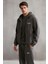 Aksel Erkek Yumuşacık %100 Organik Pamuk Oversize Fermuarlı Baskılı Kapüşonlu Koyu Gri Sweatshirt 2