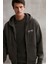 Aksel Erkek Yumuşacık %100 Organik Pamuk Oversize Fermuarlı Baskılı Kapüşonlu Koyu Gri Sweatshirt 6