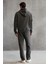 Aksel Erkek Yumuşacık %100 Organik Pamuk Oversize Fermuarlı Baskılı Kapüşonlu Koyu Gri Sweatshirt 7