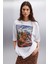 Aılıs Kadın %100 Pamuk Oversize Baskılı Beyaz T-shirt 1