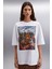 Aılıs Kadın %100 Pamuk Oversize Baskılı Beyaz T-shirt 4
