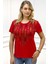Leopar Crystal Taşlı Kısa Kol Bisiklet Yaka Büyük Beden Plus Size Pamuk Beyaz Kadın T-Shirt 2
