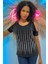 Omzu Açık Crystal Taş Baskılı Pamuklu Kısa Kollu Şık Tasarım Siyah Kadın T-Shirt M L Xl 2xl 5