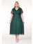 Kruvaze Yaka Büyük Beden Payetli Yeşil Abiye Elbise 11B-2637 3