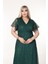 Kruvaze Yaka Büyük Beden Payetli Yeşil Abiye Elbise 11B-2637 5
