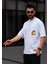Süzene Nakışlı Unisex Bisiklet Yaka Beyaz Oversize Tişört 4