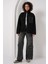 55446 Fermuarlı Oversize Peluş Ceket Mont - Siyah 2
