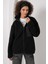 55446 Fermuarlı Oversize Peluş Ceket Mont - Siyah 3