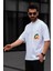 Süzene Nakışlı Unisex Bisiklet Yaka Beyaz Oversize Tişört 3