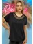 Rahat Kalıp File Detaylı Büyük Beden Crystal Taş Baskılı Pamuk Kadın T-Shirt 1