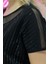 Rahat Kalıp File Detaylı Büyük Beden Crystal Taş Baskılı Pamuk Kadın T-Shirt 4