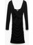 Drapeli Slim Fit Uzun Kollu Mini Kare Yaka Elbise 3