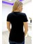 Siyah Kısa Kol Baskılı Incili Crystal Taşlı Premium Pamuk Bisiklet Yaka Kadın T-Shirt 5