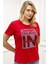 Yazılı Crystal Taş Baskılı Büyük Beden Bisiklet Yaka Kısa Kollu Pamuk Rahat Şık Beyaz Kadın T-Shirt 3