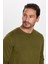 Erkek Slim Fit Dar Kesim Bisiklet Yaka Haki Triko Kazak 1