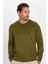 Erkek Slim Fit Dar Kesim Bisiklet Yaka Haki Triko Kazak 2