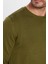 Erkek Slim Fit Dar Kesim Bisiklet Yaka Haki Triko Kazak 3