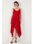 Asimetrik Kesim Regular Fit Midi Boy Askılı V Yaka Elbise Bayan Elbise 5866131 3