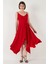 Asimetrik Kesim Regular Fit Midi Boy Askılı V Yaka Elbise Bayan Elbise 5866131 5