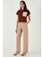 Pamuklu Standart Fit Yüksek Bel Geniş Paça Pantolon Bayan Pantolon 668yp5344 5