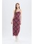 Bodycon Vücudu Saran Kareli Tül Askılı Maxi Elbise D5034AX25SP 2