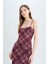 Bodycon Vücudu Saran Kareli Tül Askılı Maxi Elbise D5034AX25SP 4