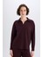 Relax Fit Polo Yaka Basic Düz Fitilli Kaşkorse Uzun Kollu Tişört B2404AX25SP 3