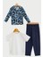 3'lü Ara Biyeli Tshirt Pantolon Lacivert Pijama Takımı 1