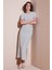 Çizgili Slim Fit Bisiklet Yaka Yırtmaçlı Midi Boy Etekli Crop Takım Bayan Takım 5866132 2