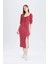 Bodycon Vücudu Saran Kare Yaka Çiçek Desenli Yırtmaçlı Bürümcük Yarım Kol Midi Elbise Z5262AZ25SP 5