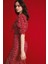 Bodycon Vücudu Saran Kare Yaka Çiçek Desenli Yırtmaçlı Bürümcük Yarım Kol Midi Elbise Z5262AZ25SP 2