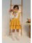 Kız Çocuk Helen Koyu Sarı Askılı Kat Kat Bağlama Jile Elbise Dantel Detay Ekru Uzun Kollu Bluz Takım TKM-0190.4 1